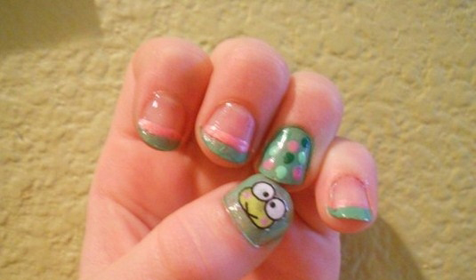 colorful-cartoons-pink-glitter-floral-abstract-polka-dot-cute-green-frog-nail-designs-for-kids-30-cute-nail-designs-for-kids-Copy