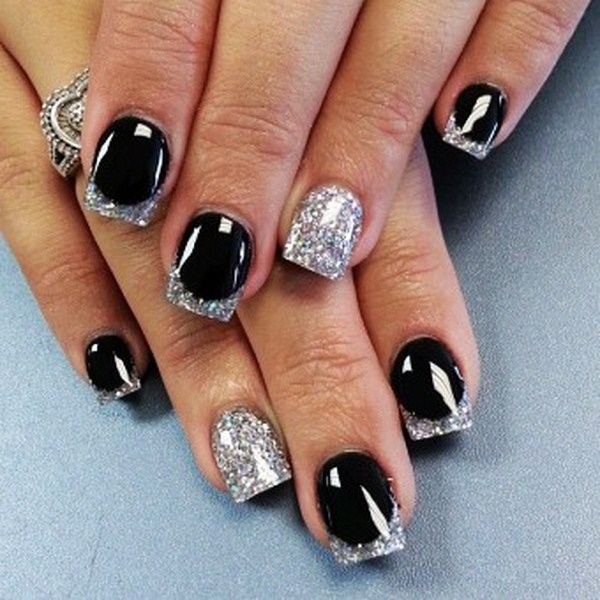 cute silver and black new years glitter nails - bling nails design new year nails-t62360 (Copy)