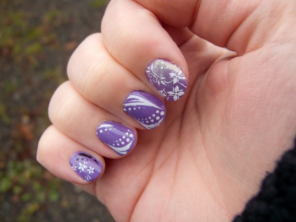 OPI A Grape Fit! with white nail art